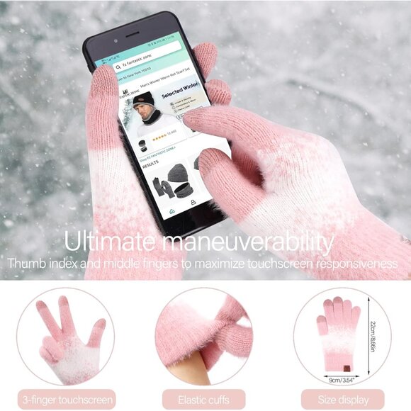 Womens Winter Knit Beanie Gloves Scarf Set Touchscreen Fleece Lined Warm - Picture 4 of 6